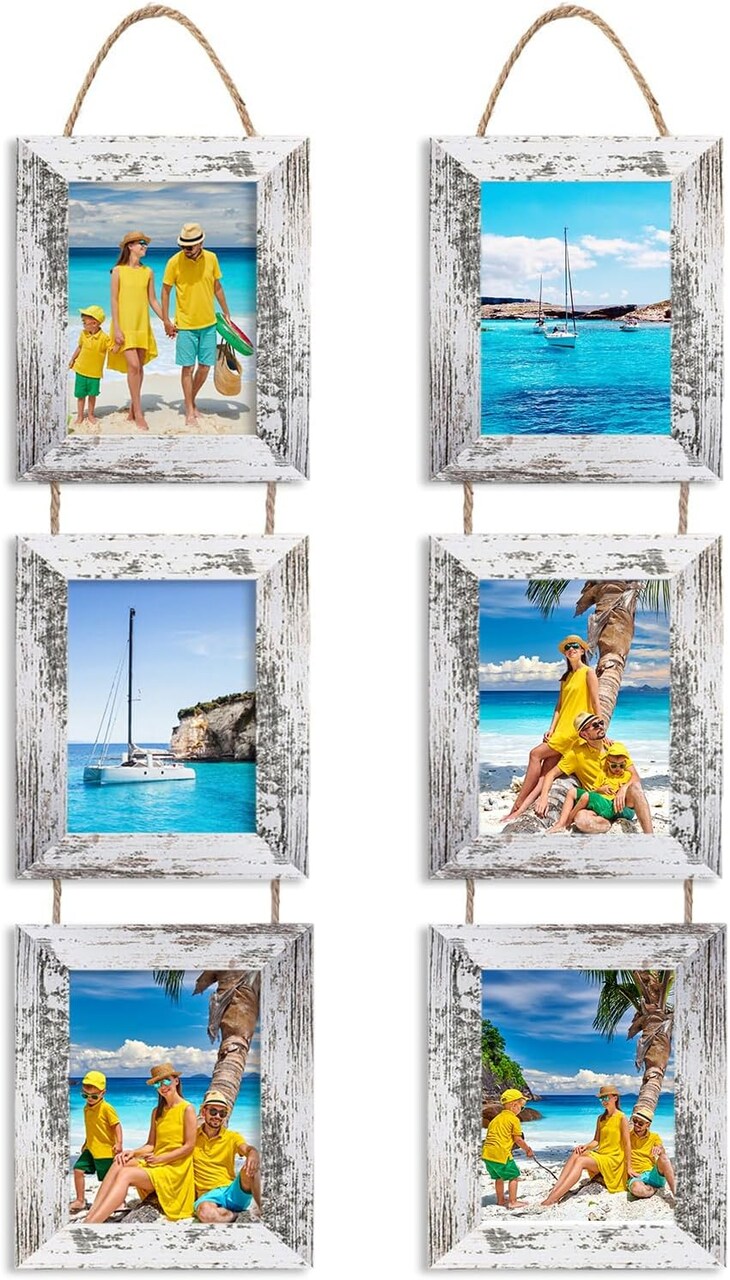 Picture Frames, 4x6 Picture Frames Collage Wall Decor, Wall Hanging Picture Frames Collage with 3 Opening, MDF Wood Frames 2 Pack(Rustic White)